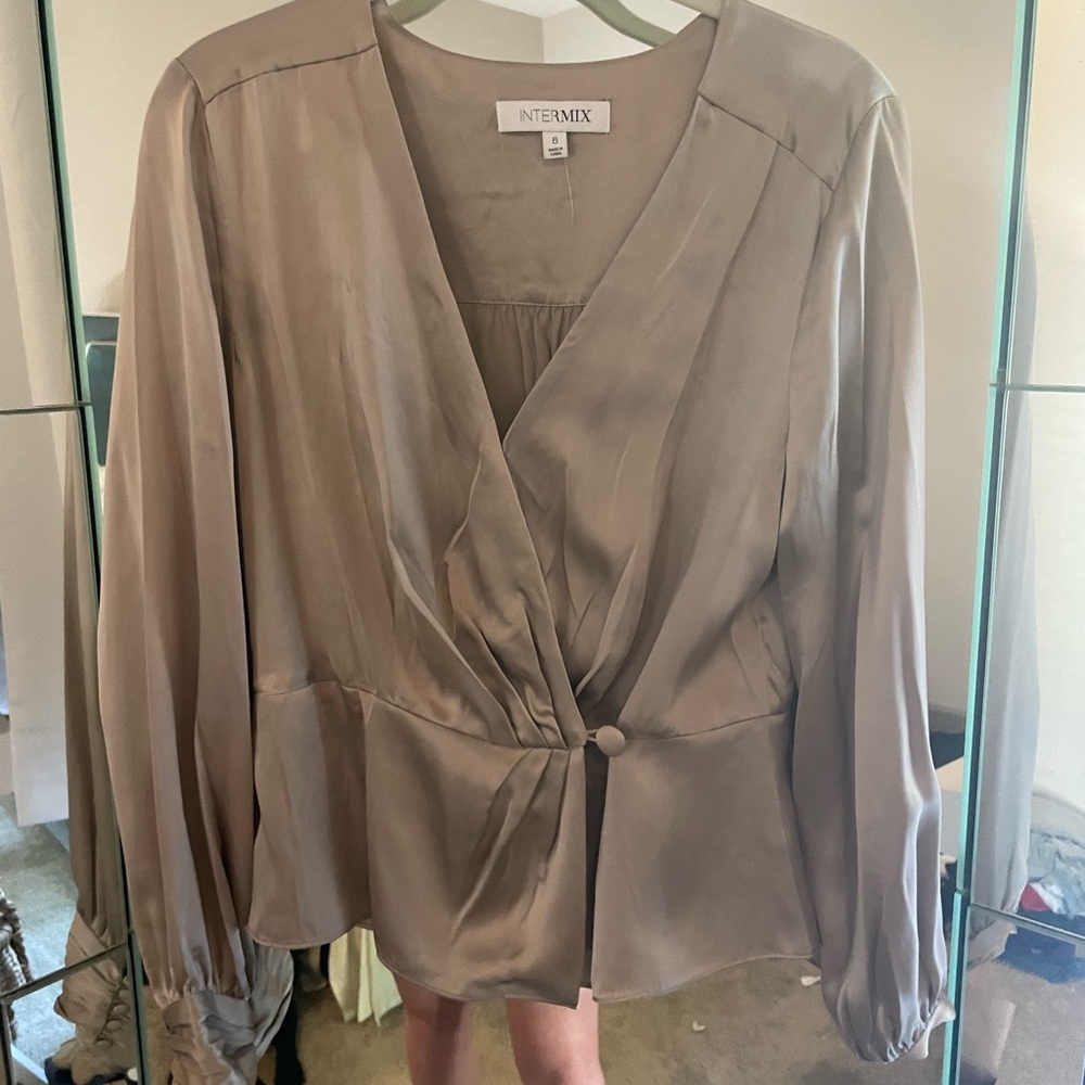 Intermix gold/tan silk blouse.